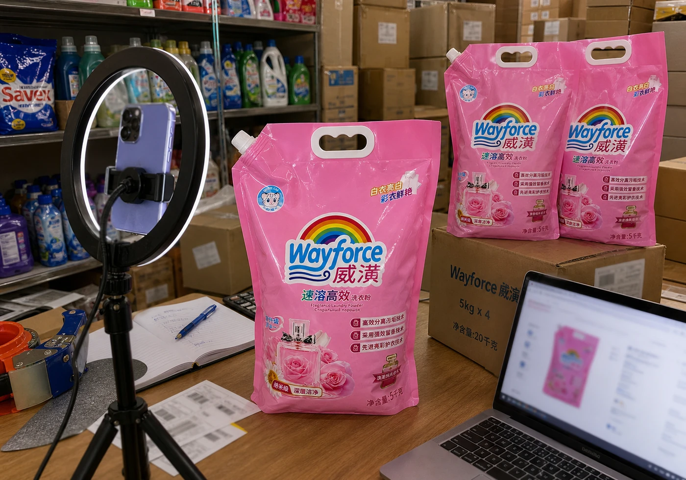 Wayforce / Weihuang online seller content preparation scene in Central Asia