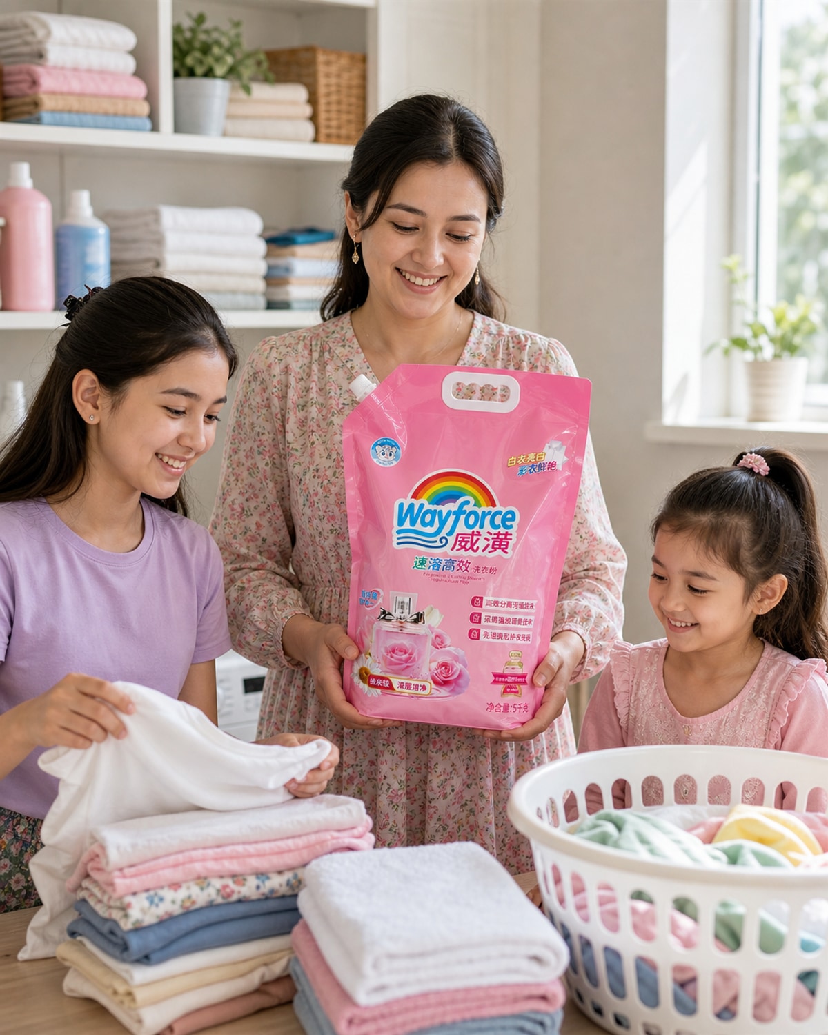 Family with clean clothes and WayForce